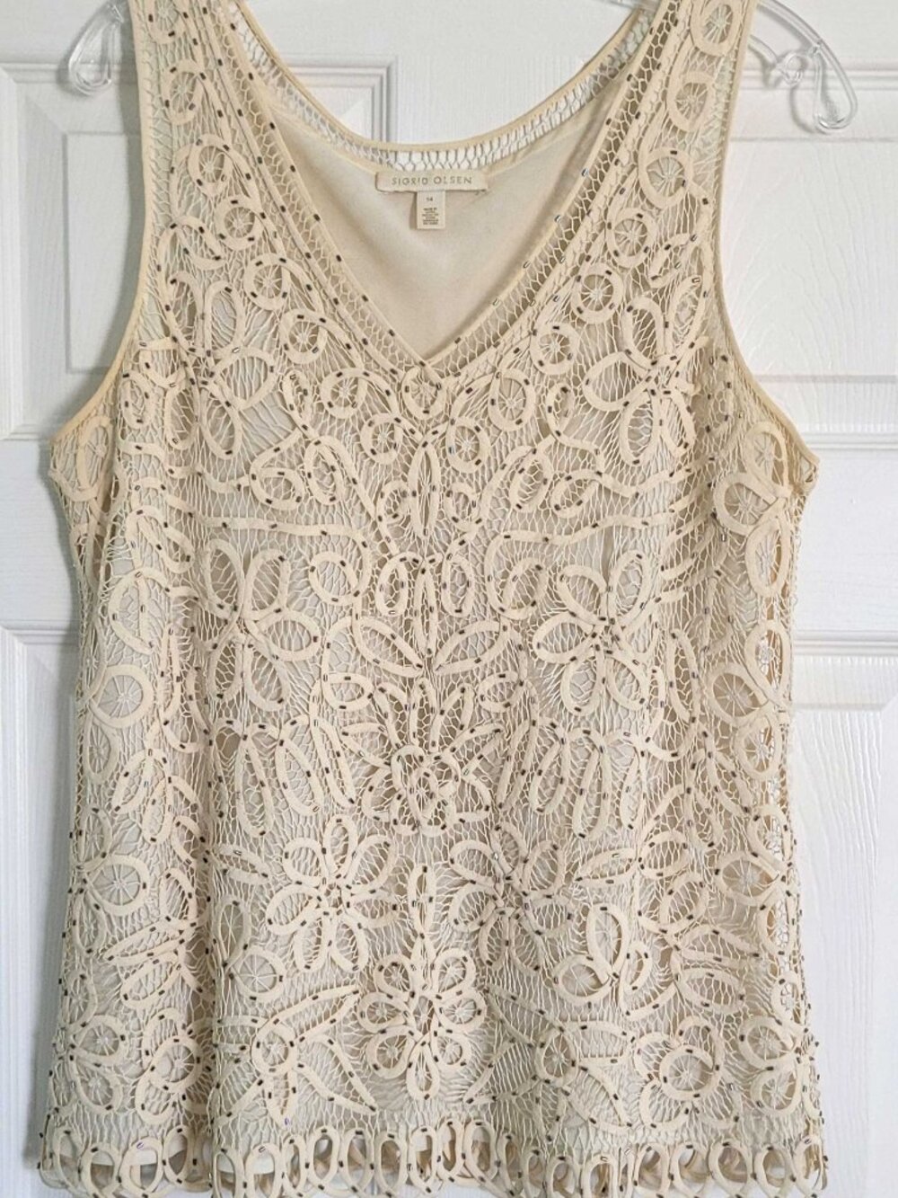 LIKE NEW Sigrid Olsen Elegant Crochet and Jeweled Lined Tank
